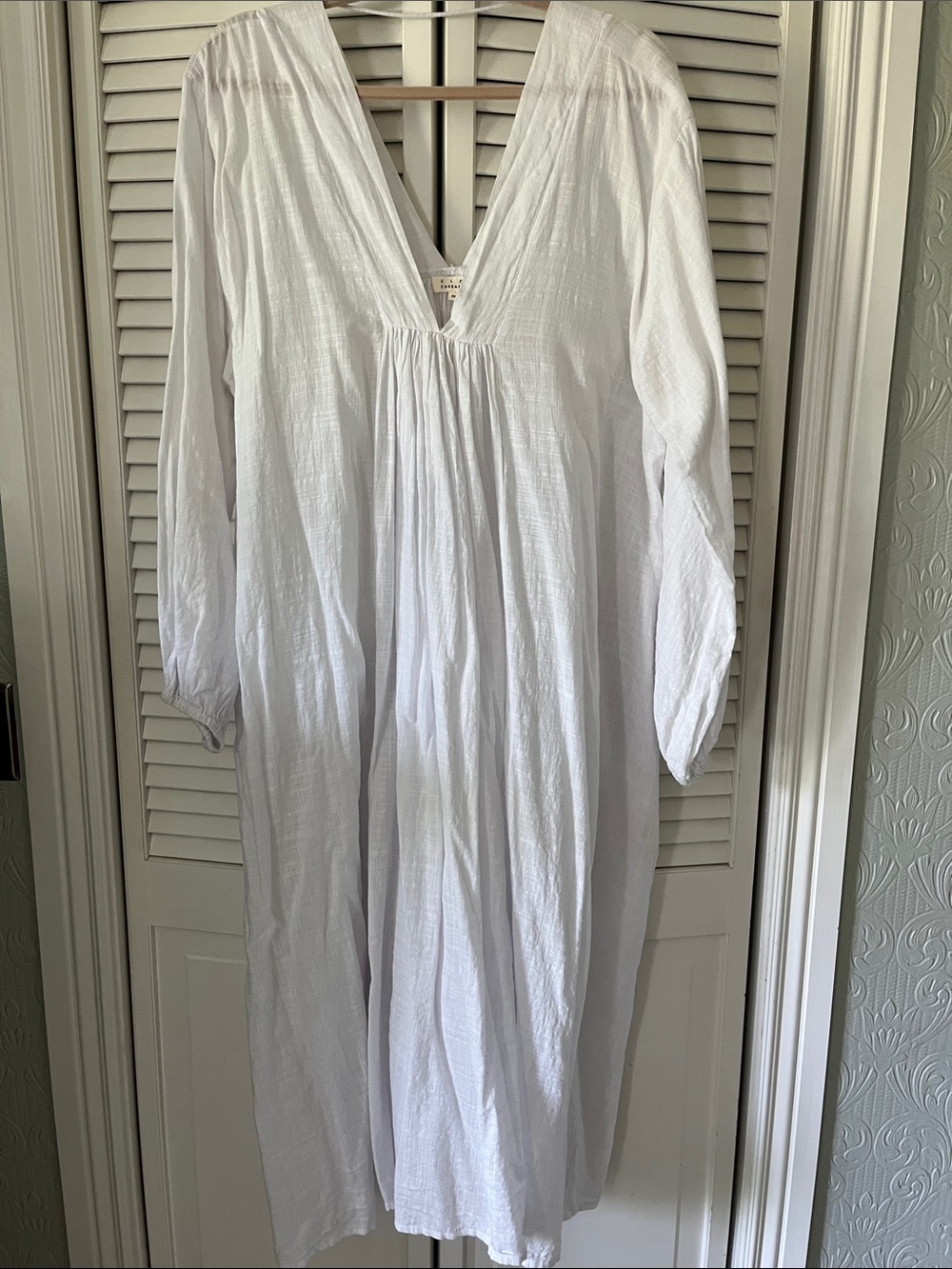 White V-Neck Long Sleeve Women's Dress
